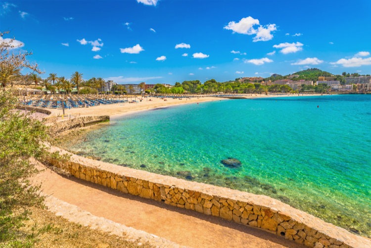 Spain,Majorca,Island,,Beach,With,Turquoise,Sea,Water,In,Santa
